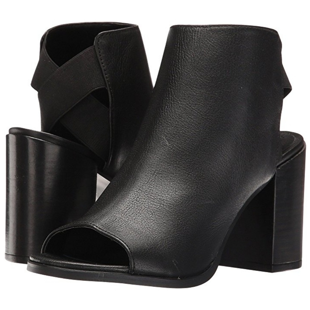 Steve Madden Mindy Black Leather Open Toe Booties